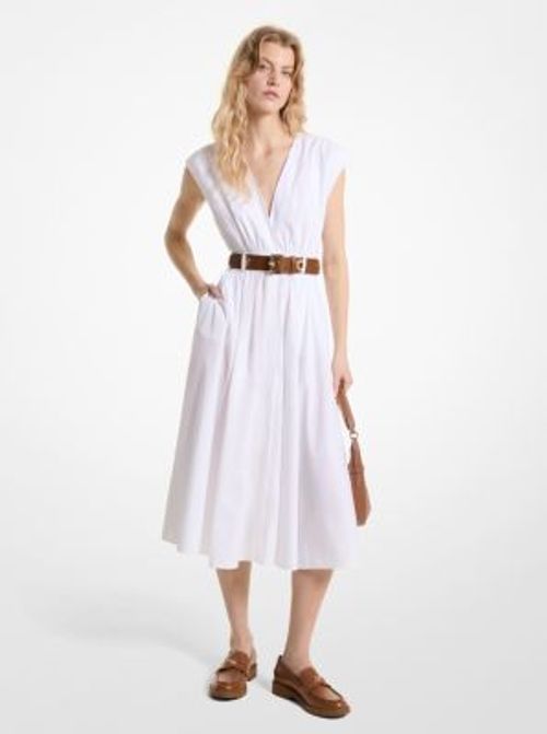 MK Stretch Organic Cotton Poplin Midi Dress - White - Michael Kors