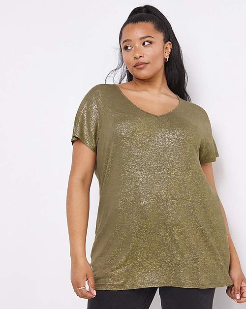 Khaki V-Neck Drop Shoulder Top, Compare