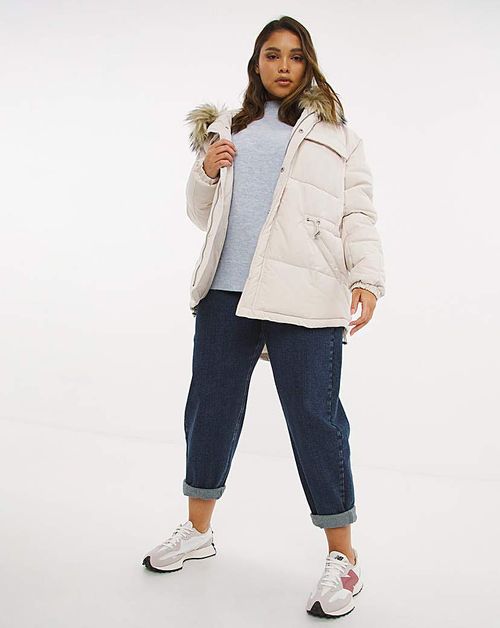 Dip Hem Faux Fur Trim Parka