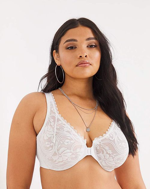 Glamorise Full Figure Plus Size WonderWire Front Close Stretch Lace Bra