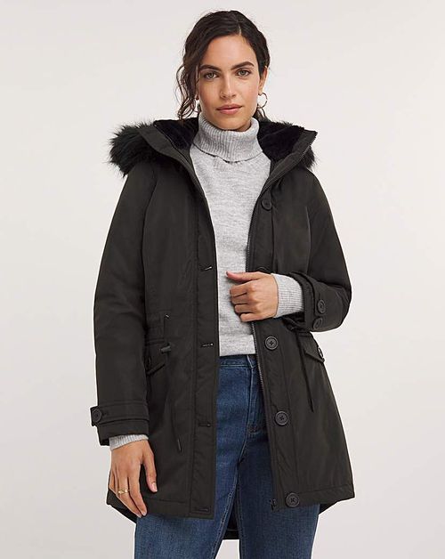 Black Faux Fur Lined Parka