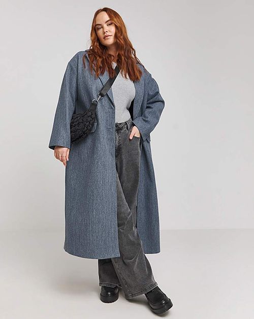 Denim Look Faux Wool Maxi...