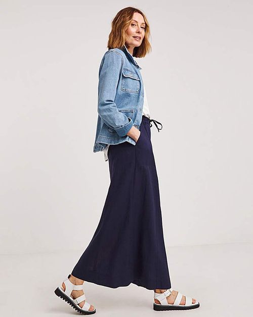 Navy Linen Mix Maxi Skirt