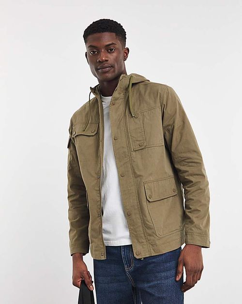 Khaki Hooded 4 Pocket Zip Up...