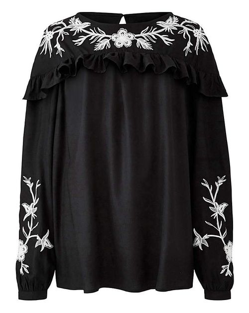 Black Contrast Embroidered...