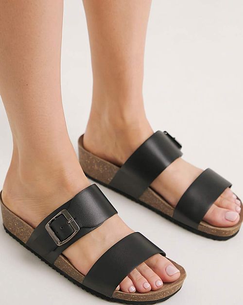 Leather Buckle Footbed Mule...