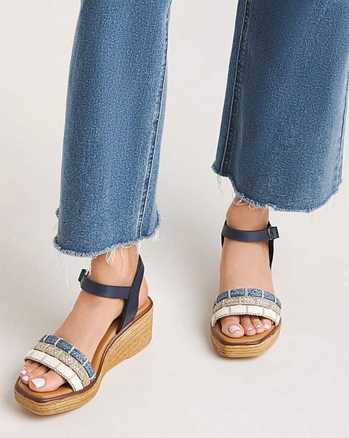 Leather Wedge Sandal With...