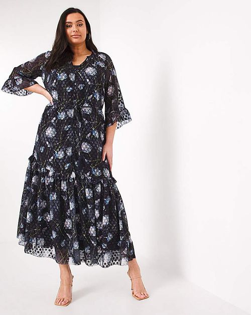 Joanna Hope Printed Ruffle Maxi Dress