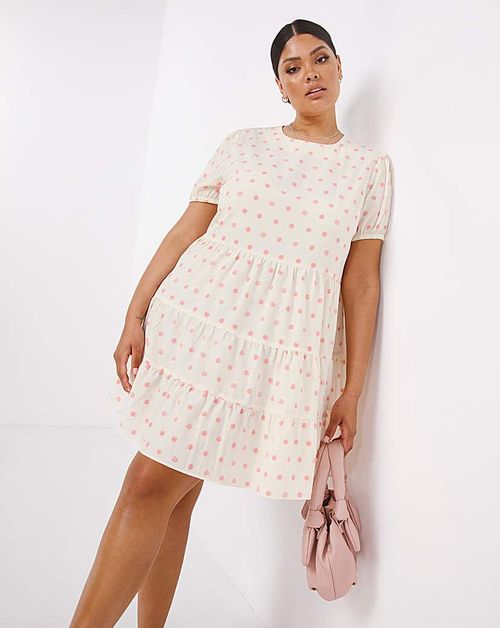 Peach Spot Tiered Smock Dress