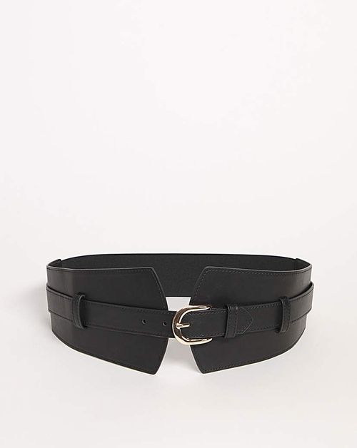 Black Buckle Front Wide Waist...