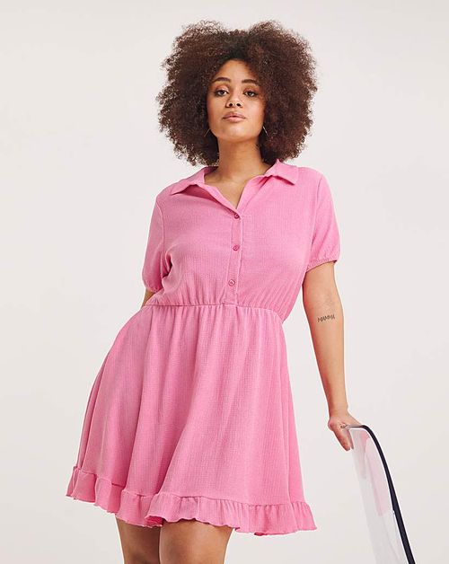 Pink Waffle Shirt Dress