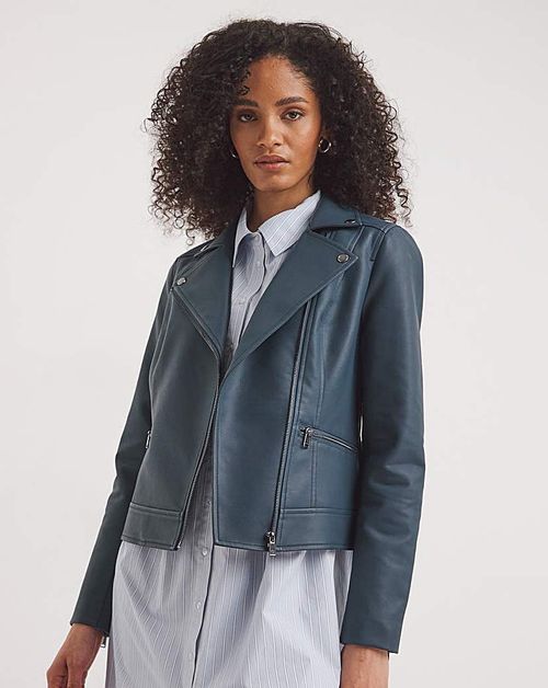 Navy PU Biker Jacket