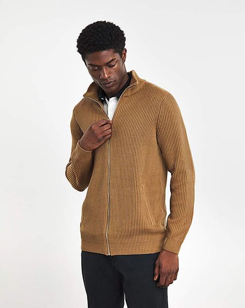 Brown Fisherman Knit Zip Up...