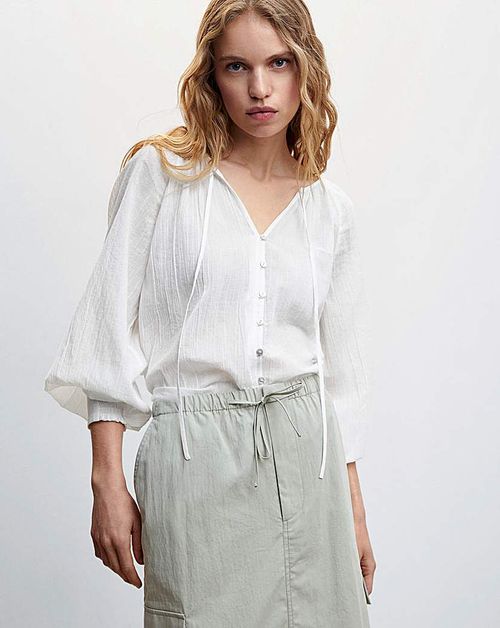 Mango Buttoned Textured Blouse