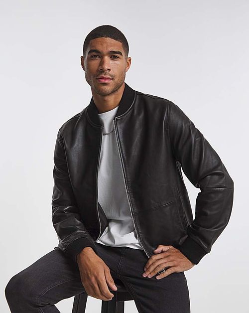 Black Leather Bomber Jacket