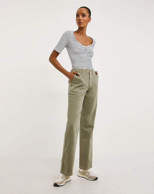 Khaki Straight Leg Cargo Jeans