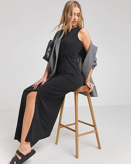 Black Twist Front Maxi Dress