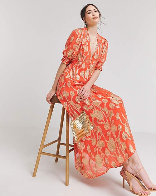 Orange/Gold Jacquard Maxi...