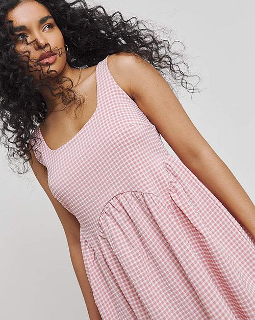 Pink Gingham Midi Apron Dress