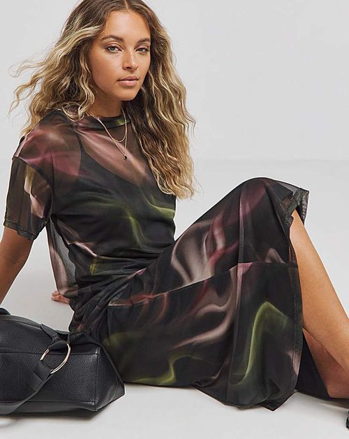 Printed Mesh T-Shirt Dress