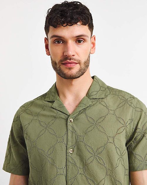 Cuban Collar Embroidery Shirt