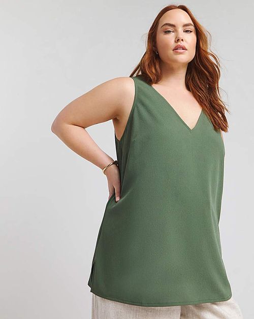 Khaki V-Neck Drop Shoulder Top, Compare