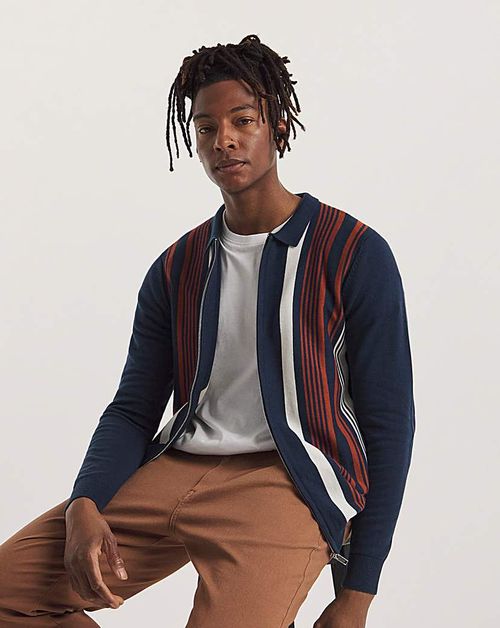 Vertical Stripe Knitted Zip