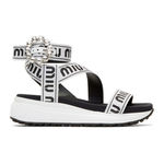 Miu Miu White and Black Crystal Buckle Sandals