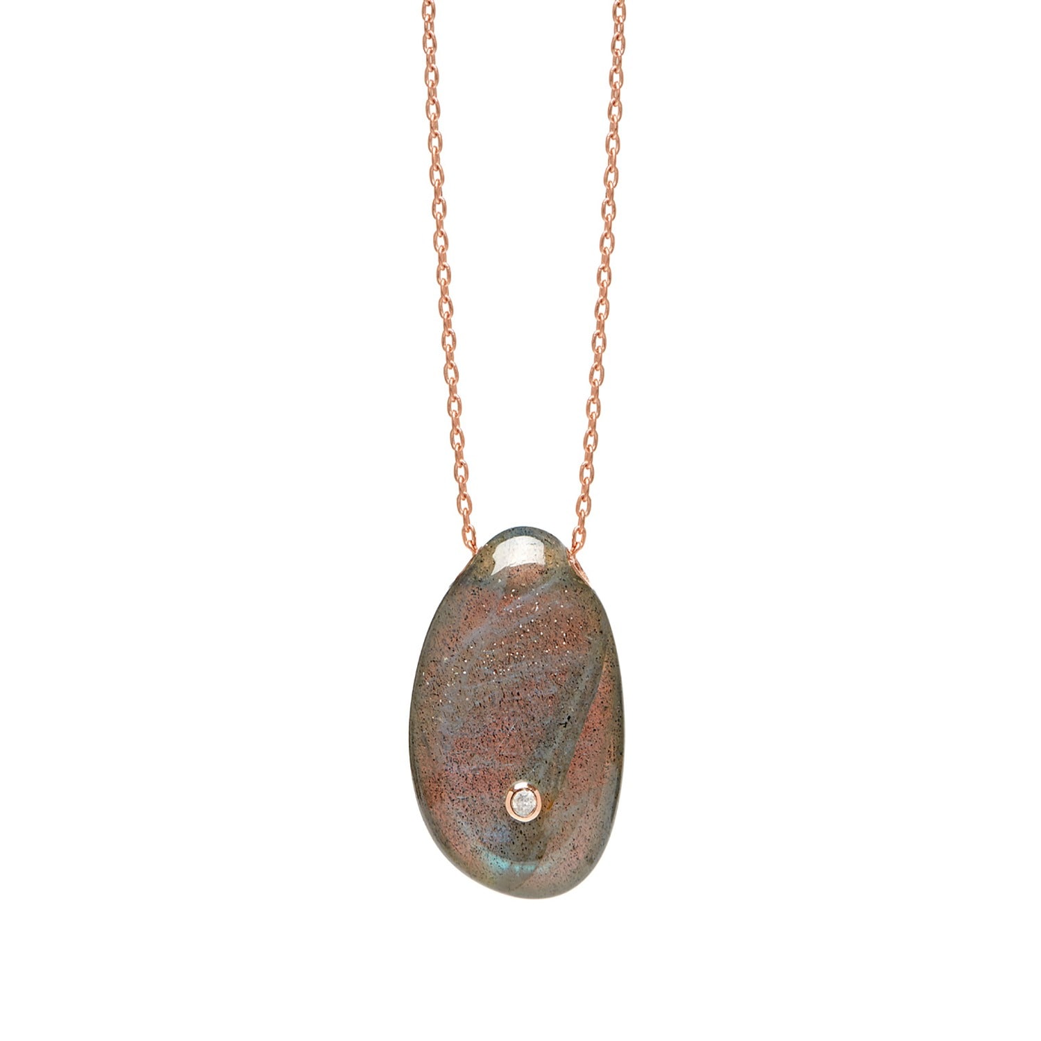 Lola Rose London Curio Diamond Large Pebble Necklace Labradorite