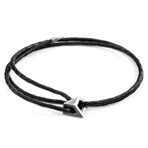 Men's Midnight Black Arthur Silver & Braided Leather Skinny Bracelet Anchor & Crew