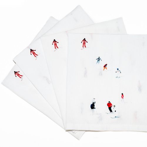 White Skiers Printed Linen...