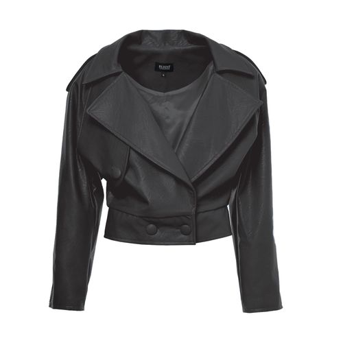 Women's Black Leather Biker...