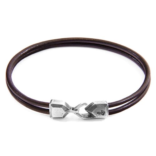 Men's Silver / Brown Mocha Brown Cromer Silver & Round Leather Bracelet Anchor & Crew