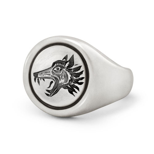 Men's Wolf Silver Signet Ring...