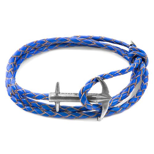 Men's Silver / Blue Royal Blue Admiral Anchor Silver & Braided Leather Bracelet Anchor & Crew