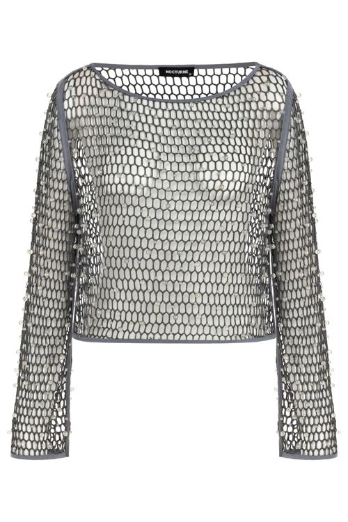 Women's Mesh Blouse-Grey...