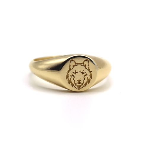 Wolf Signet Yellow Gold Ring...