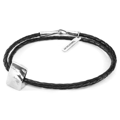 Women's Midnight Black Gustatory Coffee Bag Silver & Braided Leather Bracelet Anchor & Crew