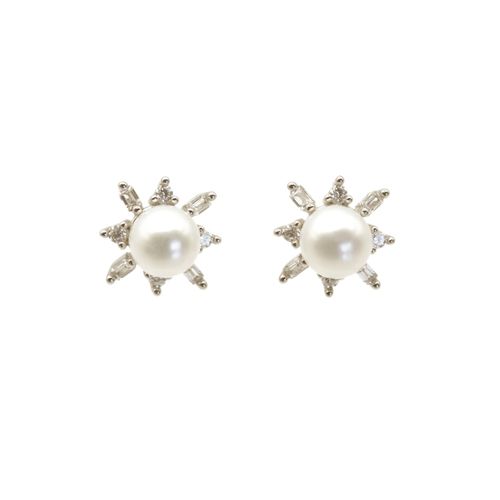 Women's Silver Pearl Stud...