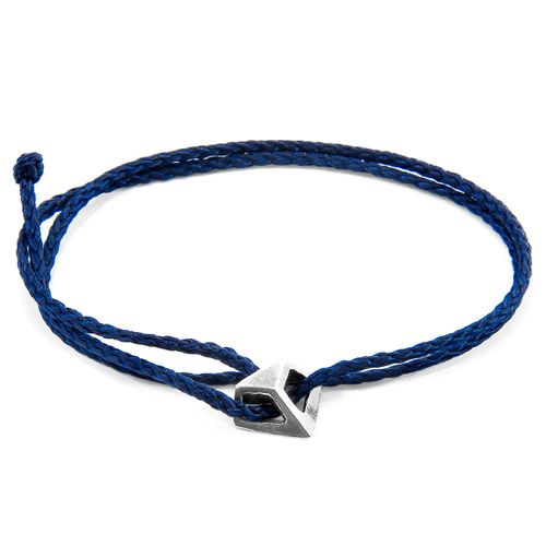 Men's Navy Blue Arthur Silver & Rope Skinny Bracelet Anchor & Crew