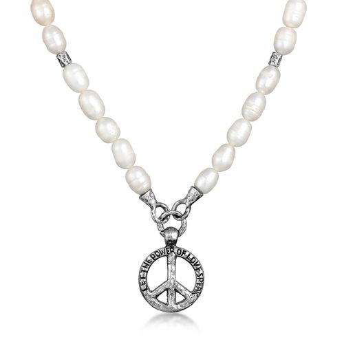 Men's Pearl Necklace Peace...