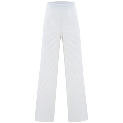 Women's White Ribbed Wide-Leg...