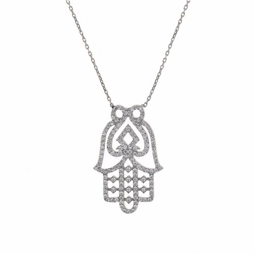 Women's Silver White Hamsa...