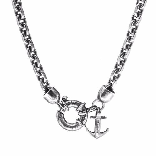 Men's Salcombe Voyage Silver Necklace Pendant Anchor & Crew