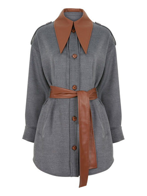 Women's Grey Lapel Collar...