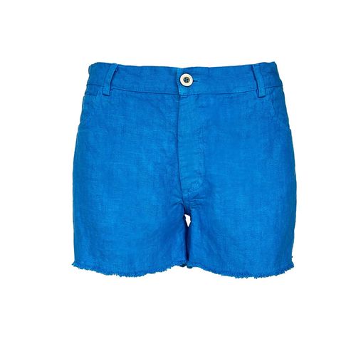 Blue Linen Cut Hem Shorts -...