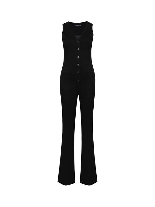 Women's V-Neck Jumpsuit-Black...