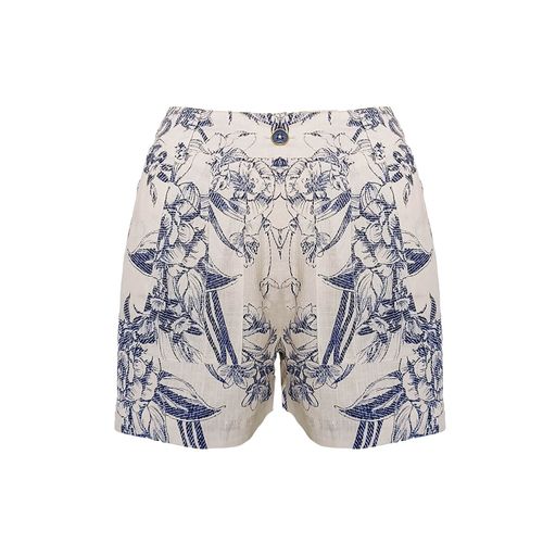 Printed Linen Blend Shorts...