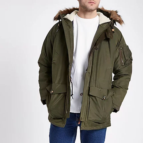 River Island Black Faux Fur Collar Aviator Jacket 299814 Men Coats Jackets River Island Black Faux Fur Collar