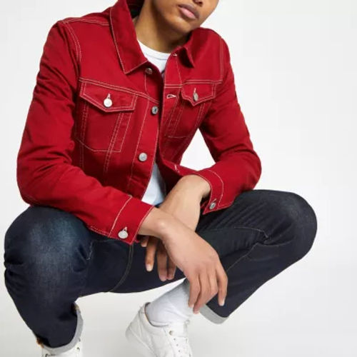 River Island Denim Jacket in Red for Men